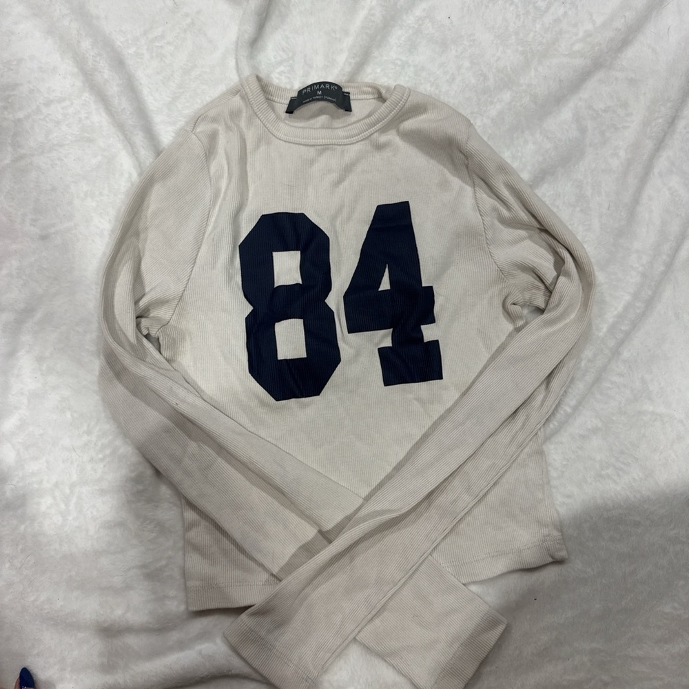 Primark White Crop Top with Navy Print